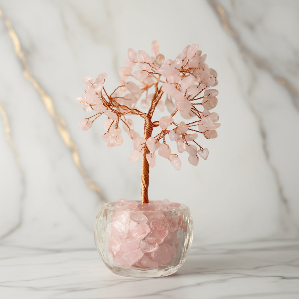 Rosenquarz Baum - Dekoelement mit Topf CrystalScents