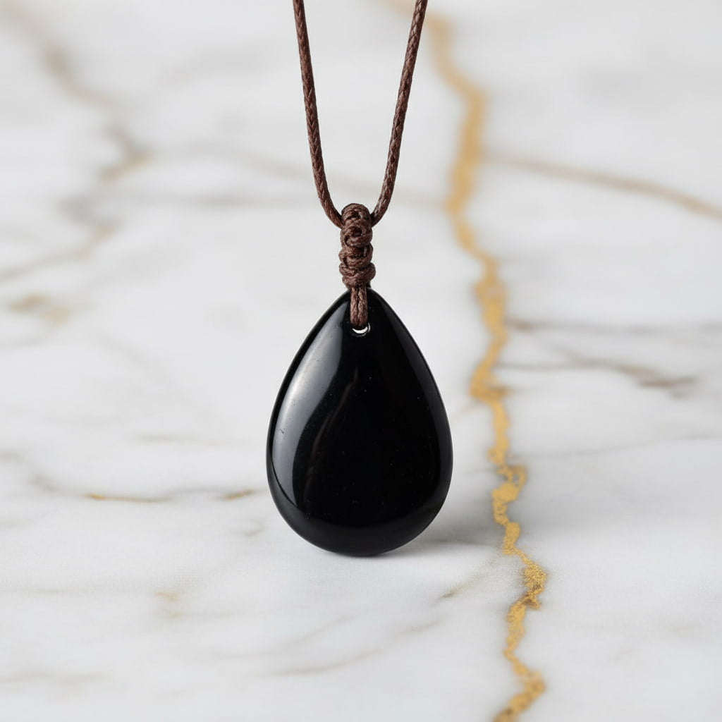 Obsidian Halskette - Tropfenförmiger Anhänger