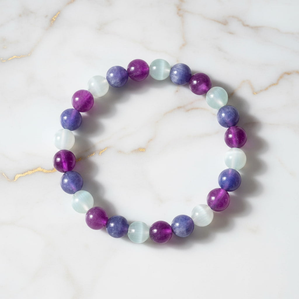 Amethyst Kugelarmband mit Aquamarin & Katzenauge
