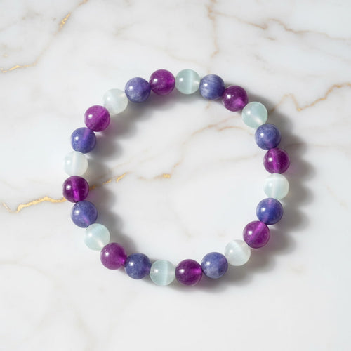 Amethyst Kugelarmband mit Aquamarin & Katzenauge CrystalScents