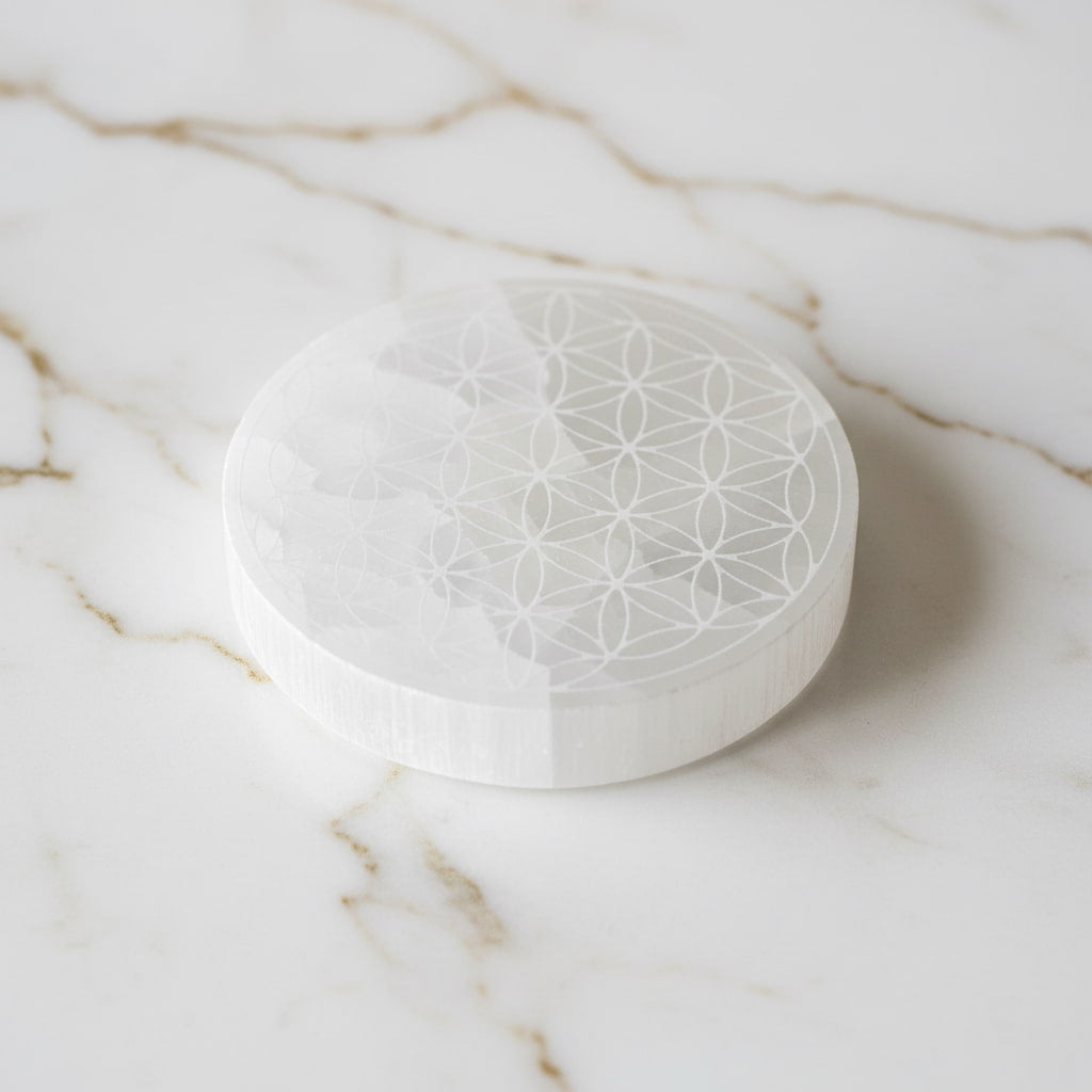 Selenit Scheibe mit Lebensblume – JETZT sichern CrystalScents