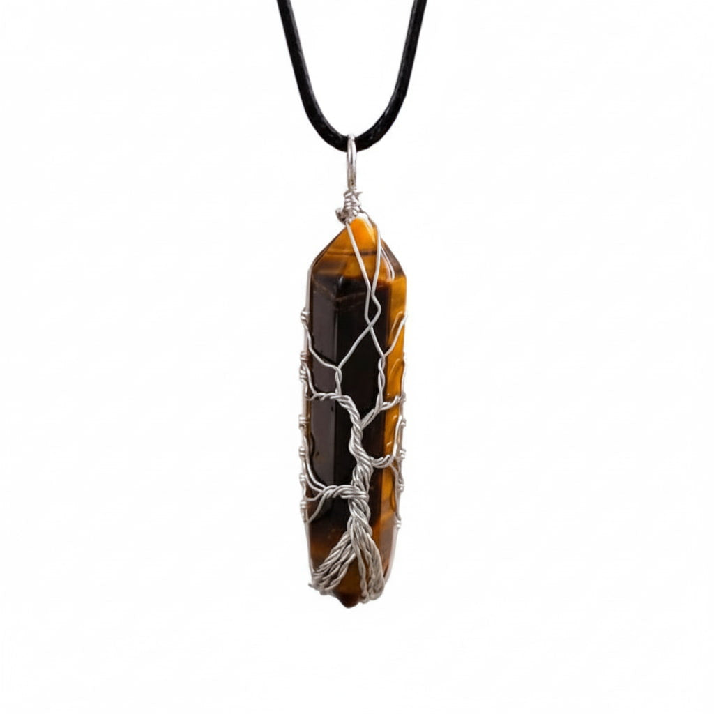 Tigerauge Halskette - Silberverzierter Doppelender CrystalScents