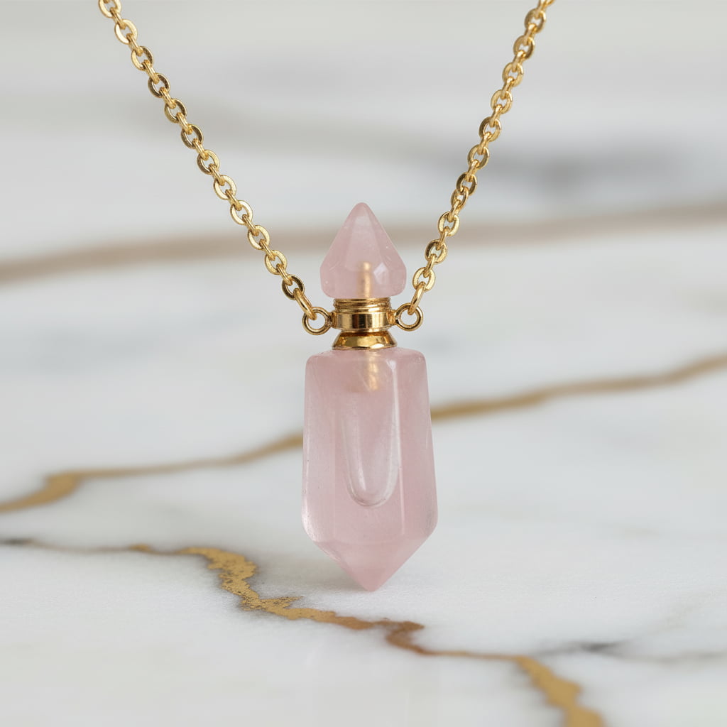 Rosenquarz Halskette - Parfümfläschchen CrystalScents