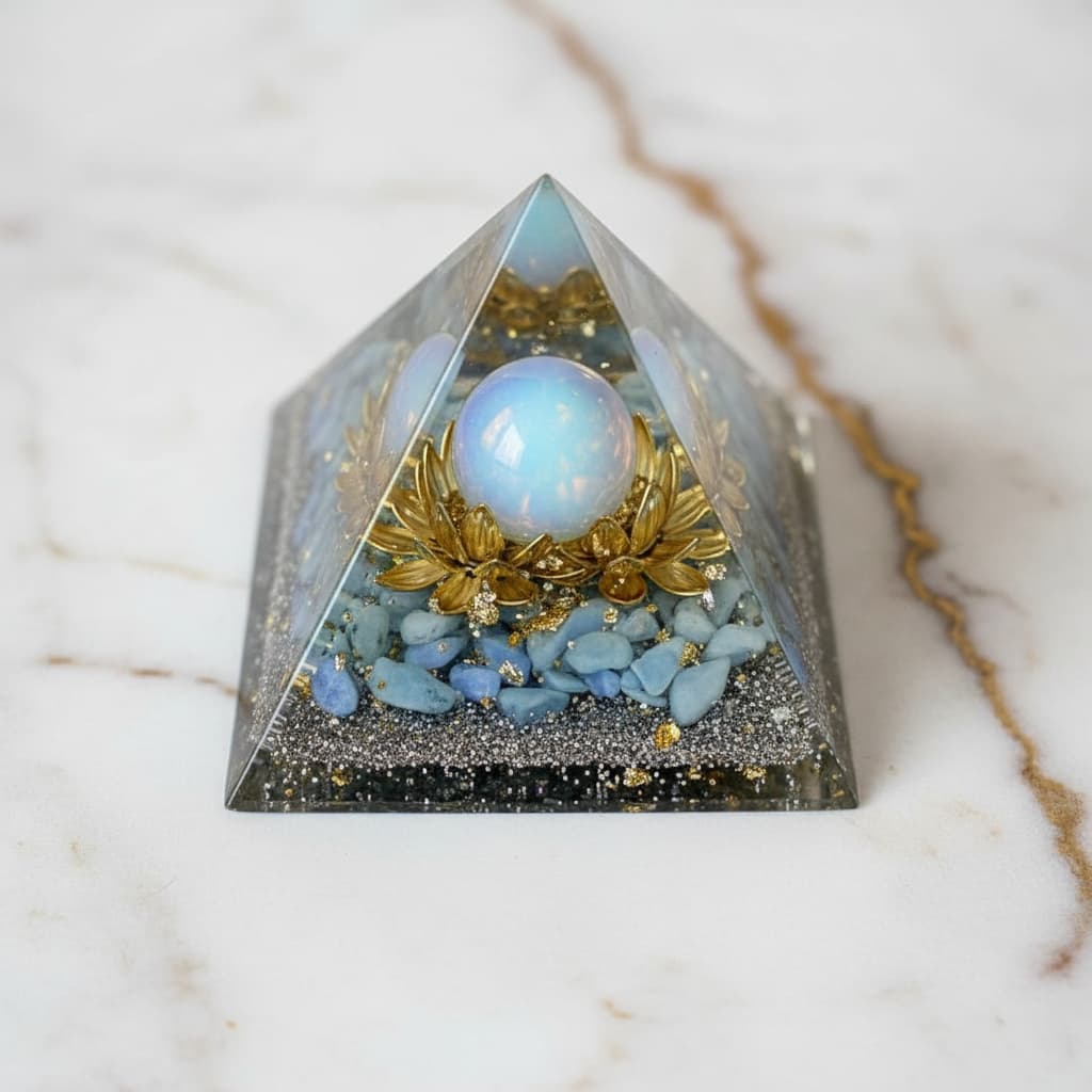 Opalit Orgonit Pyramide - Schimmernder Lotus CrystalScents