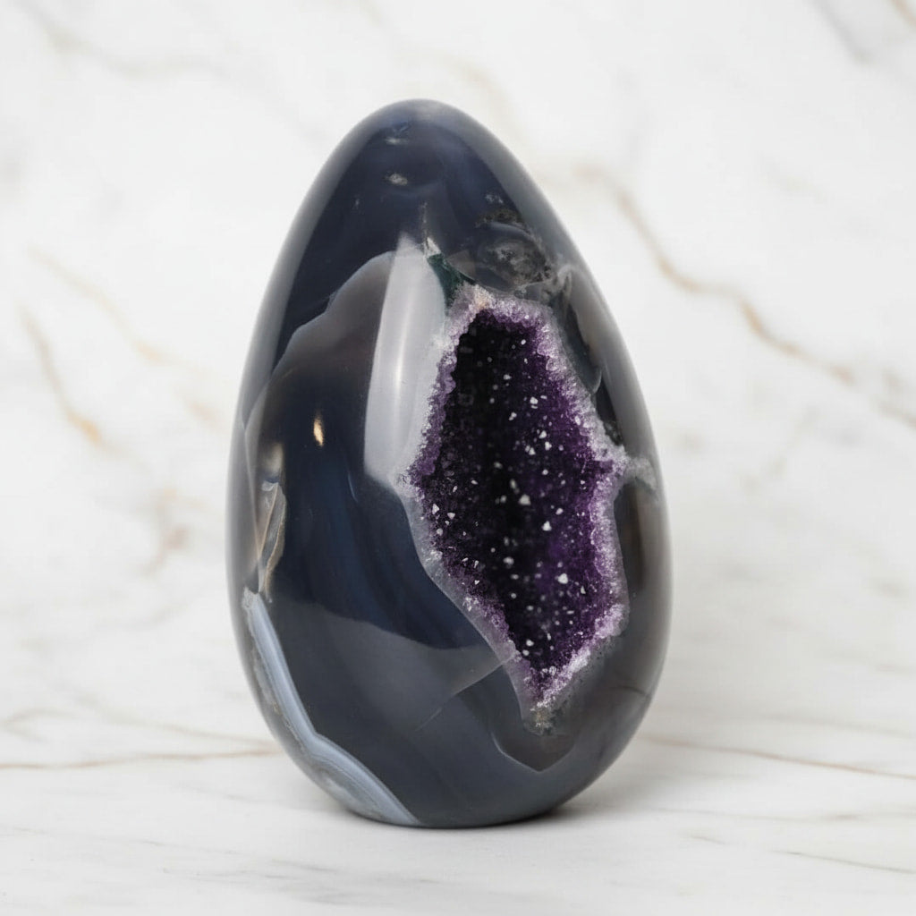 Großes Achat Ei - mit violetter Druse CrystalScents