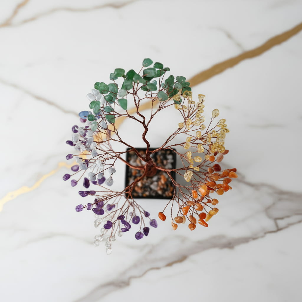 Chakra Baum – Schwarze Keramik mit Edelsteinen CrystalScents