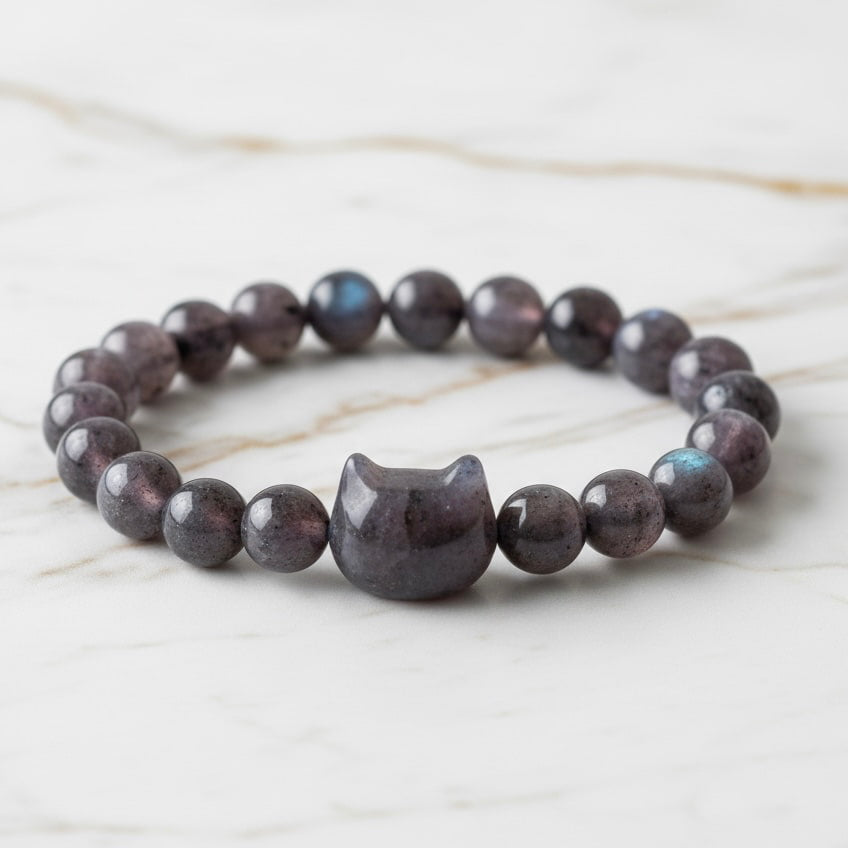 Labradorit Kugelarmband - Schimmernde Katze CrystalScents
