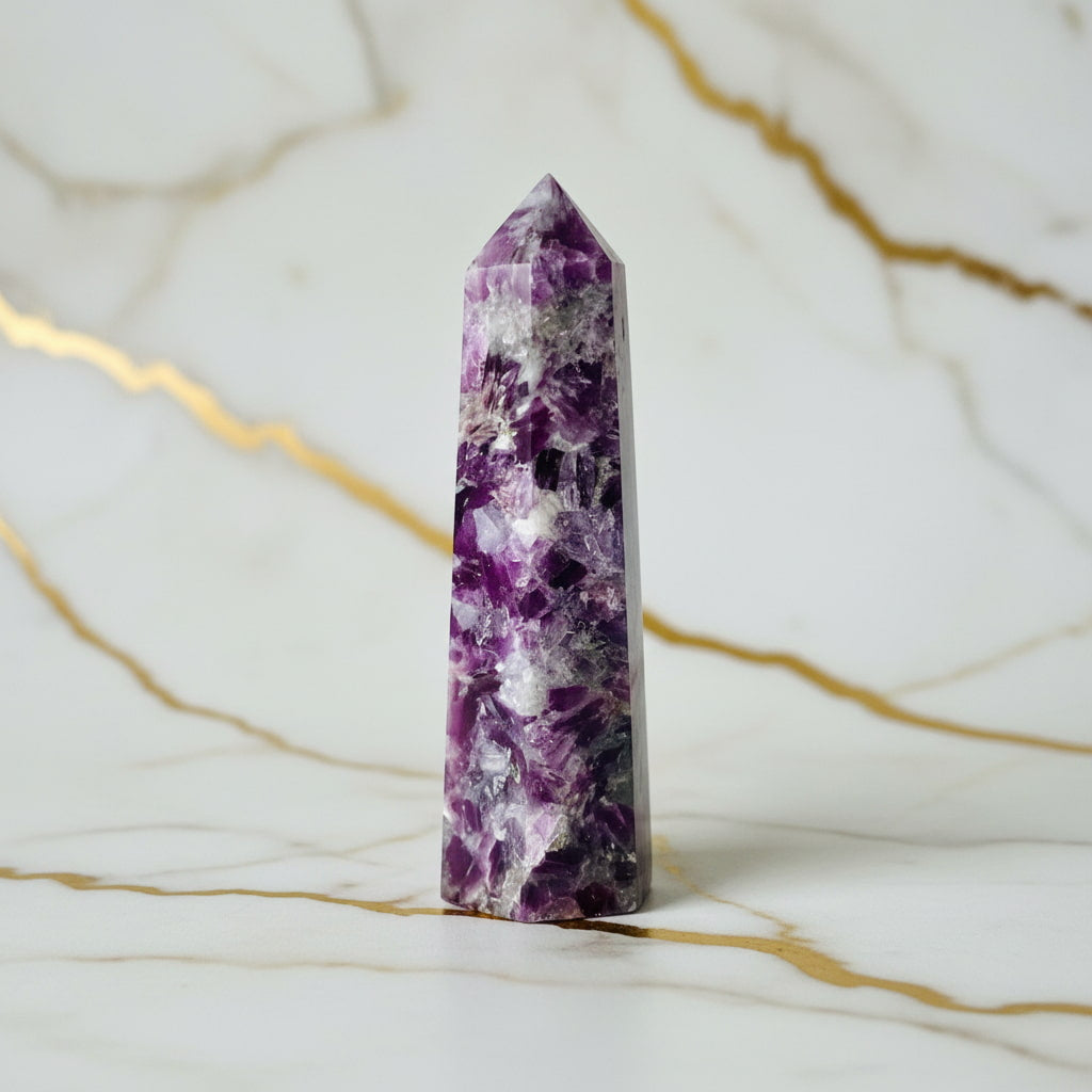 Lepidolith Obelisk – Lila Glanz CrystalScents