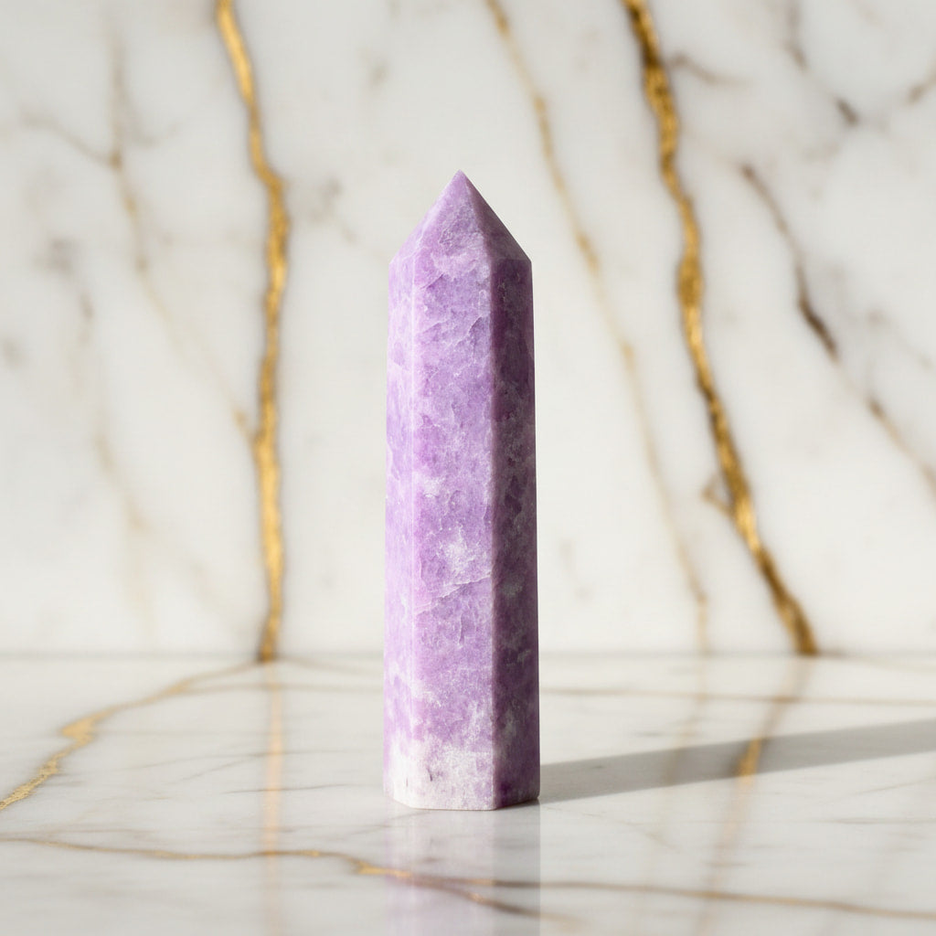 Lepidolith Obelisk – sanfte Stärke in zartem Violett CrystalScents