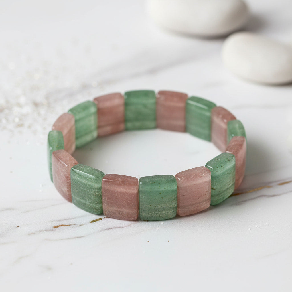 Erdbeerquarz Armband mit Aventurin - kraftvolle Fusion CrystalScents