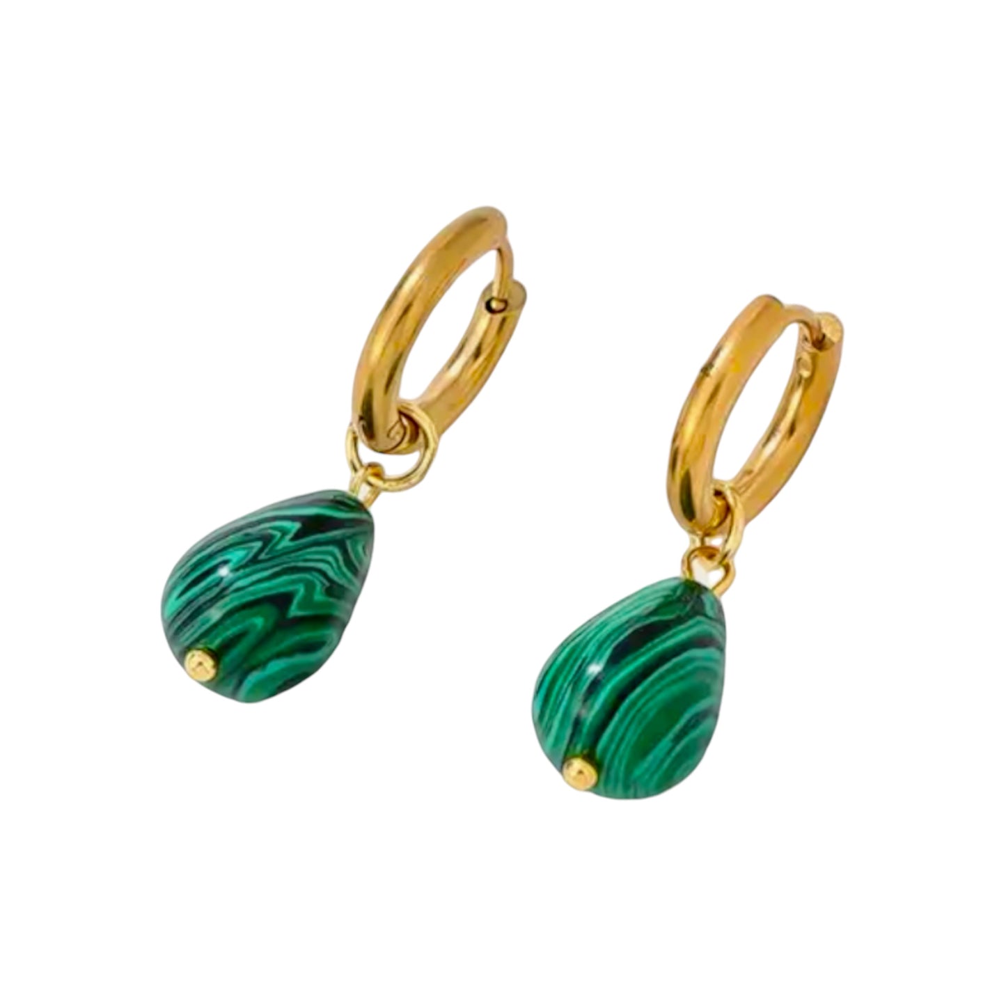 Elegante goldene Ohrringe mit tropfenförmigem Malachit (Imitat)