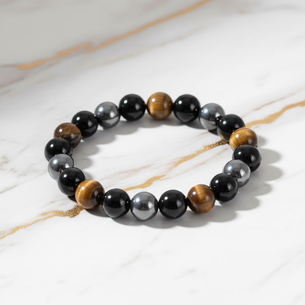 Obsidian, Hämatit & Tigerauge Armband - Schutz & Energie