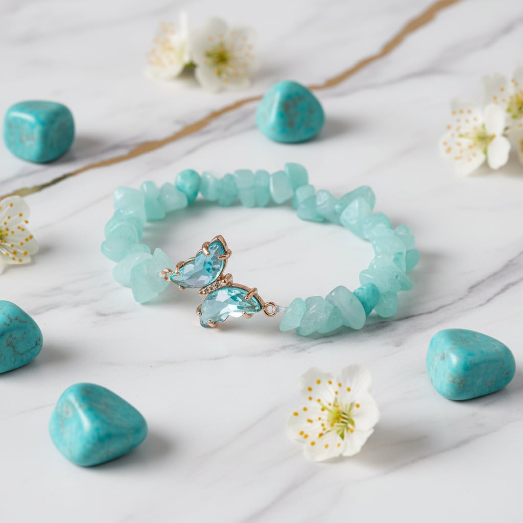 Amazonit Splitterarmband - Schmetterling CrystalScents