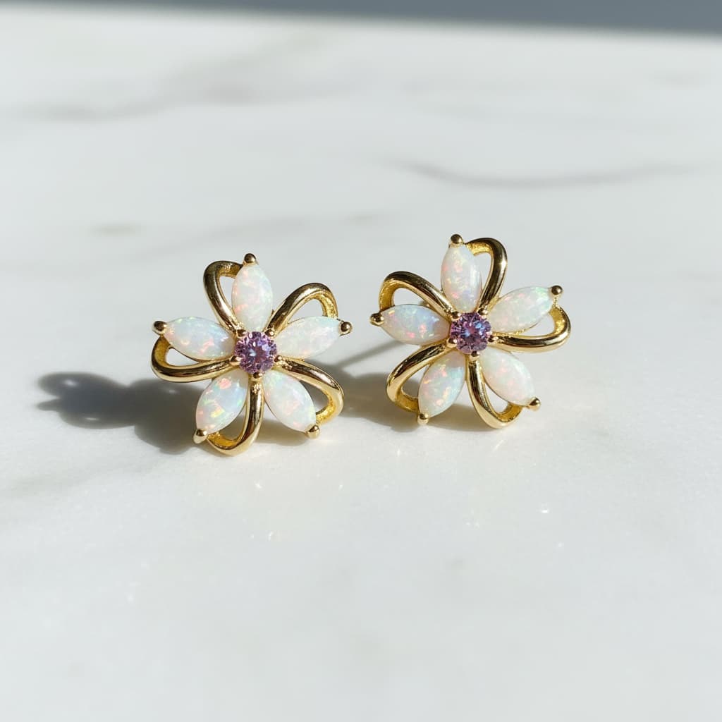 Opal Ohrstecker – Goldene funkelnde Blüten CrystalScents