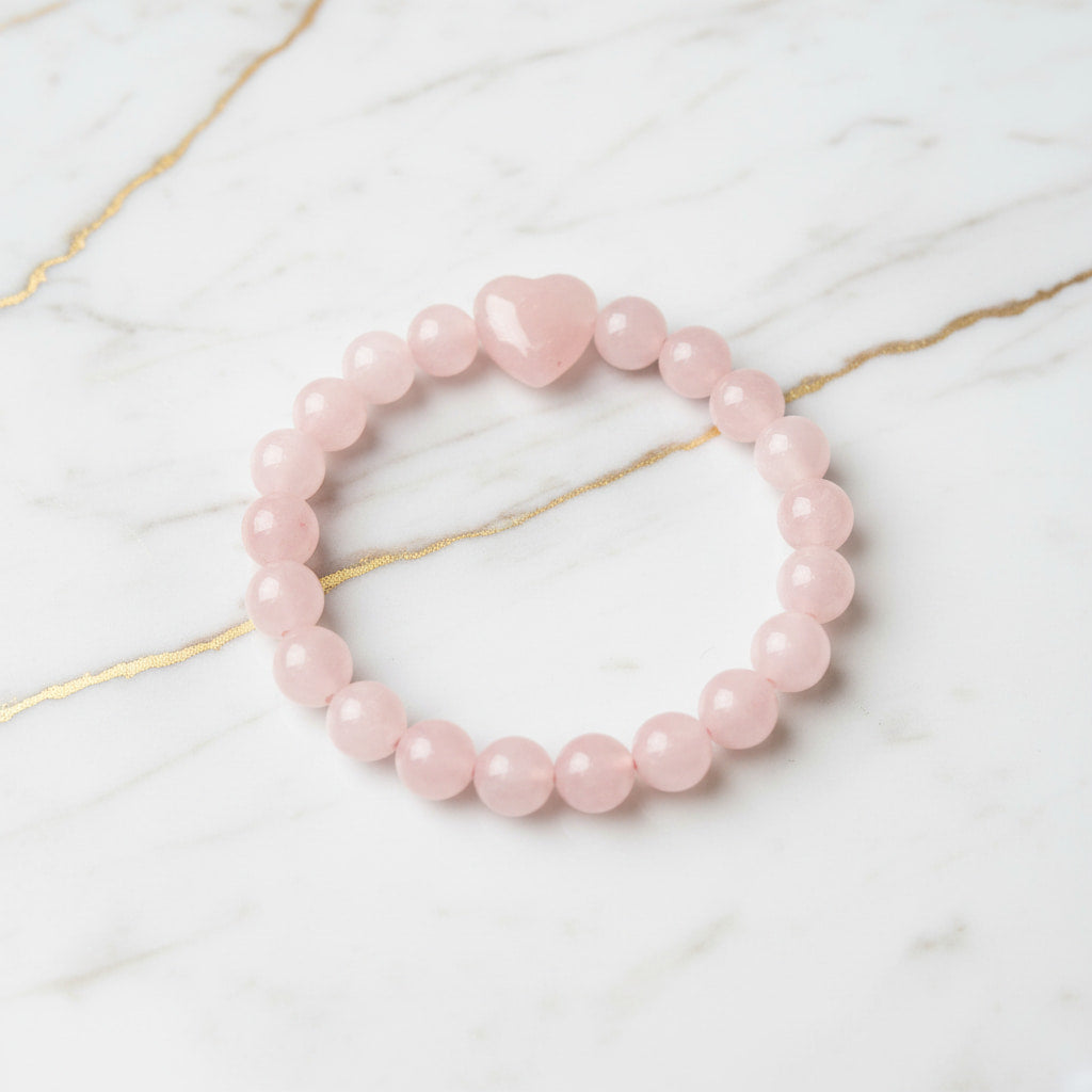 Rosenquarz Kugelarmband - Herz CrystalScents
