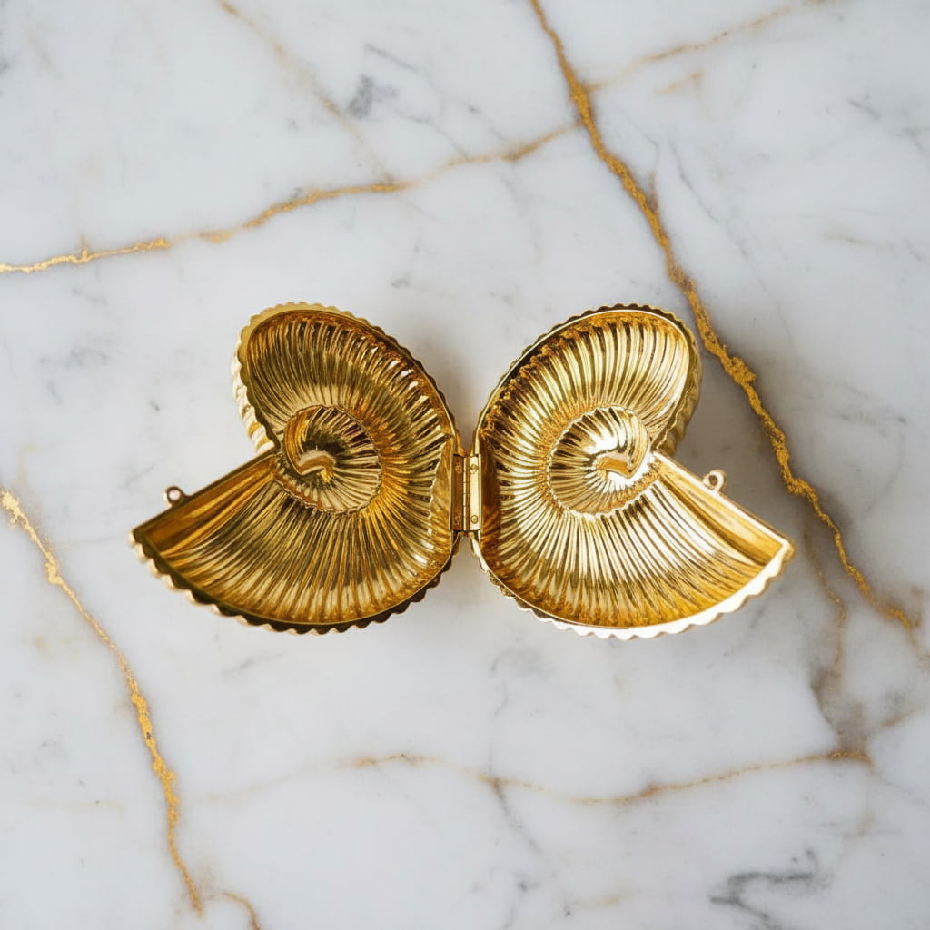 Clutch Muschel in Gold – Statement-Accessoire CrystalScents