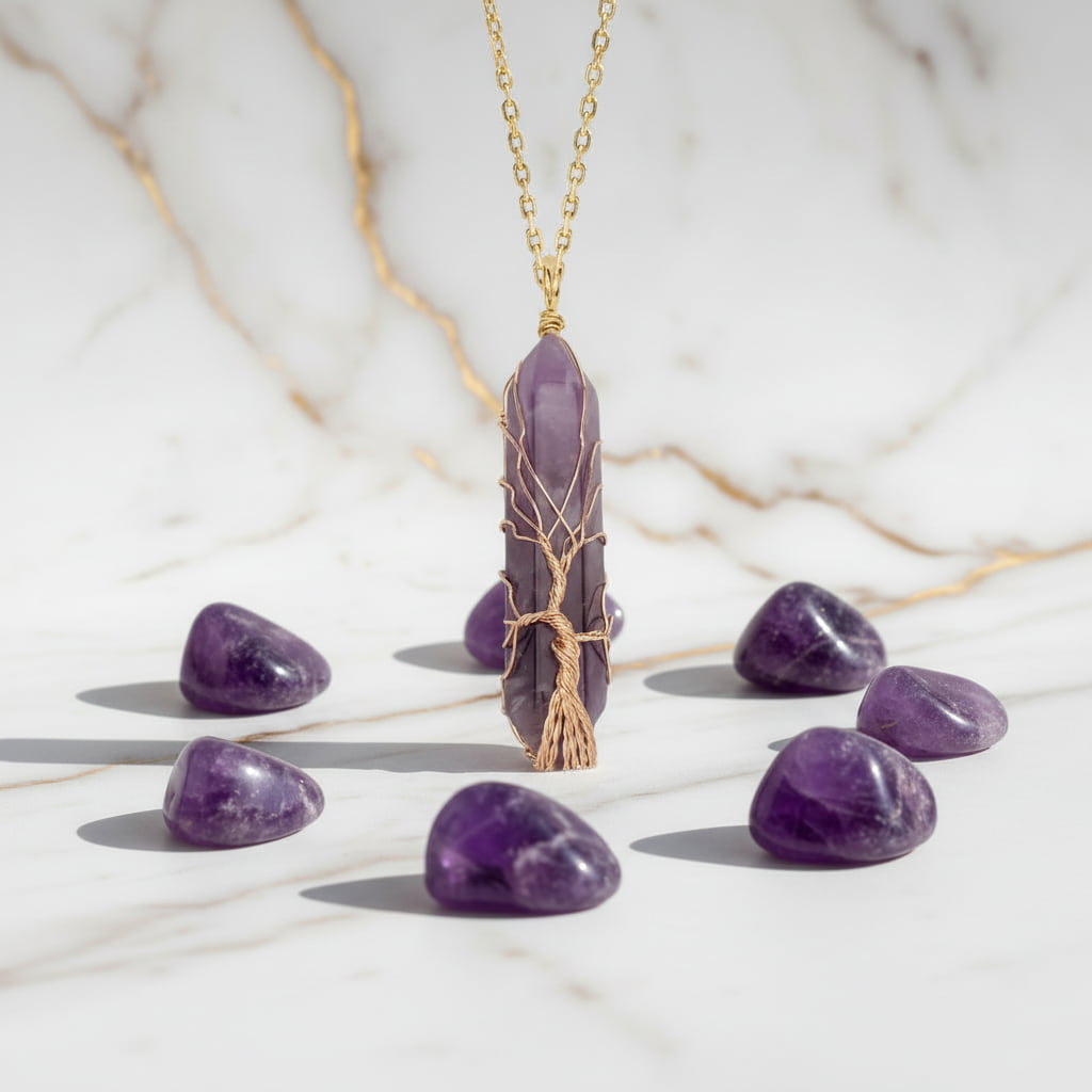 Amethyst Halskette – Goldverzierter Doppelender für Harmonie & Eleganz CrystalScents