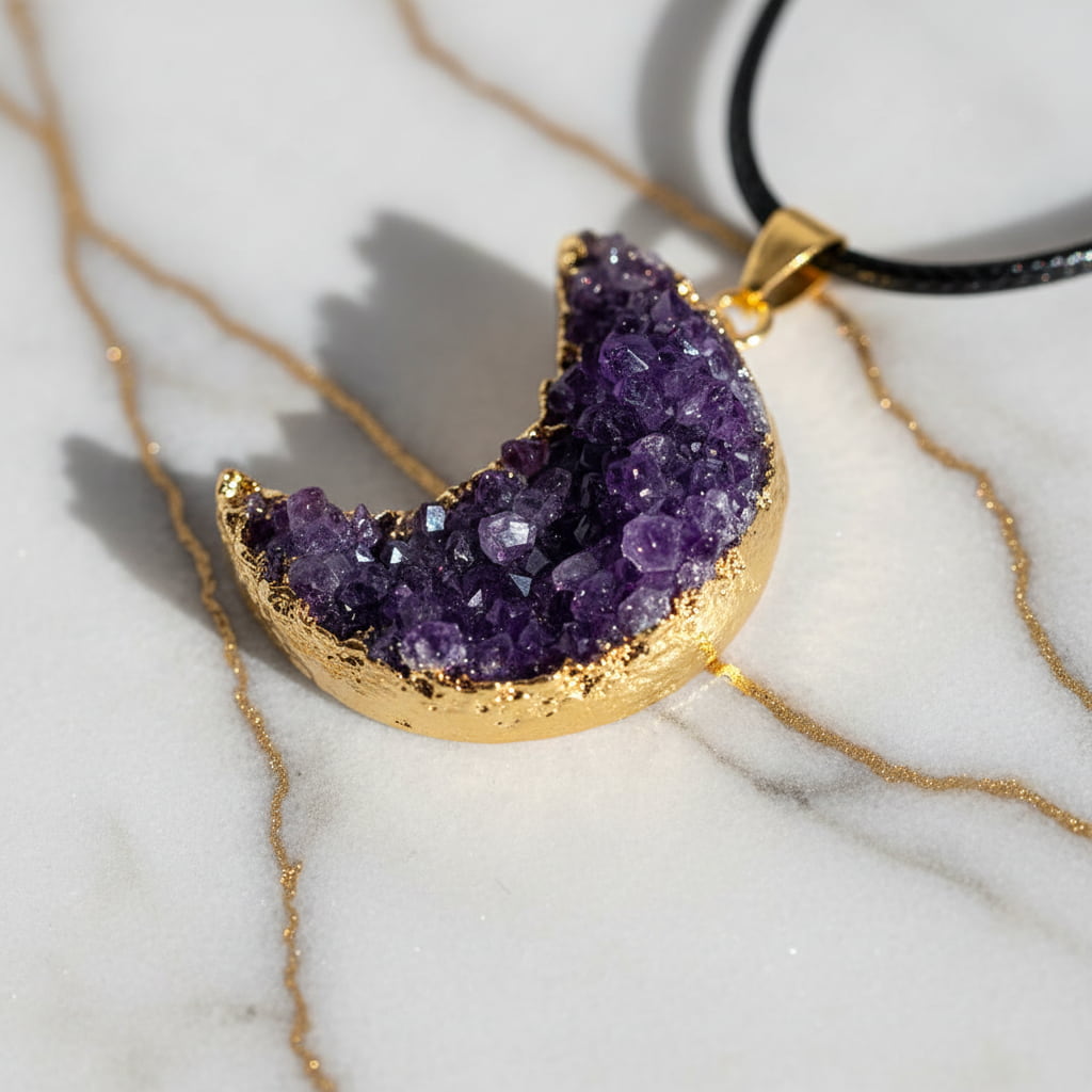 Amethyst Halskette – Cluster Mond für Eleganz & Ausstrahlung CrystalScents