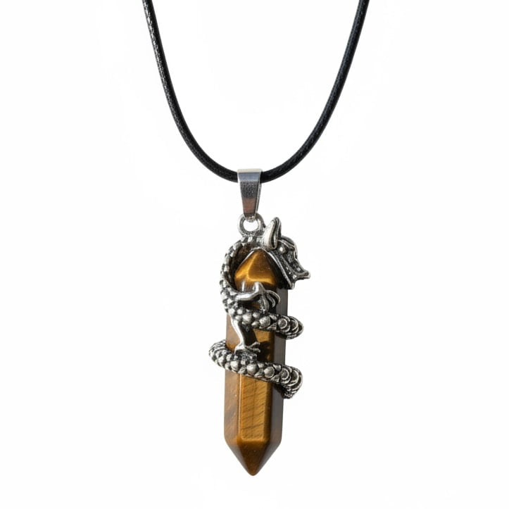 Tigerauge Halskette - Doppelender Drache CrystalScents
