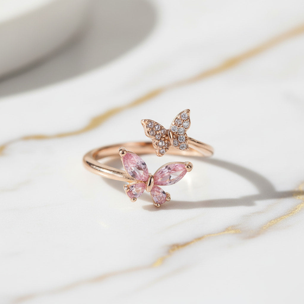 Ring mit rosa Schmetterling – offenes Design CrystalScents