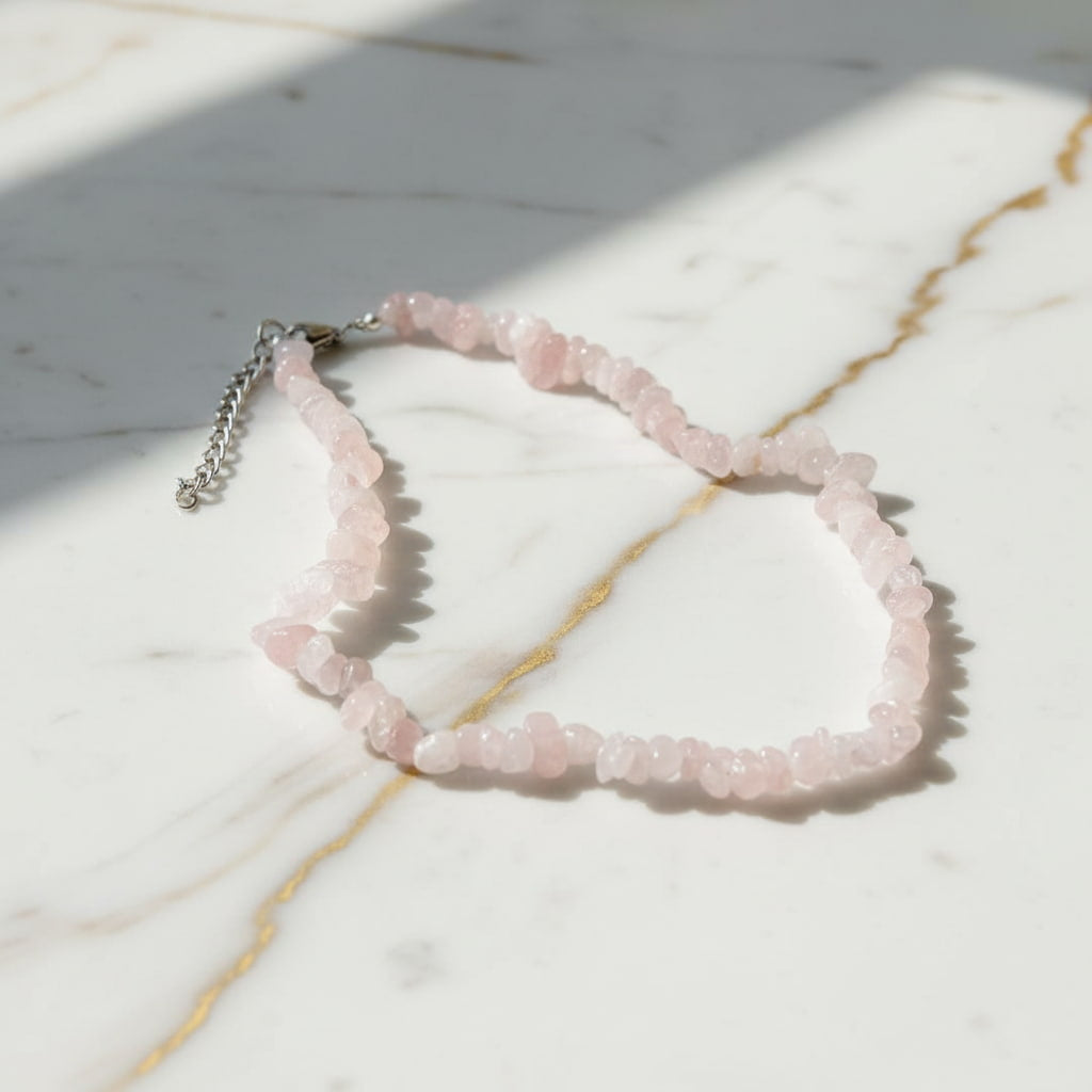 Rosenquarz Splitter Halskette – Liebe & innere Harmonie
