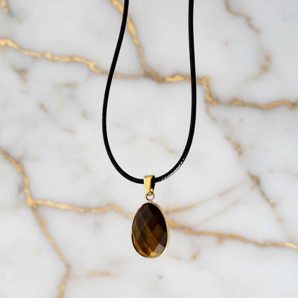 Tigerauge Halskette - Facettierter Anhänger CrystalScents