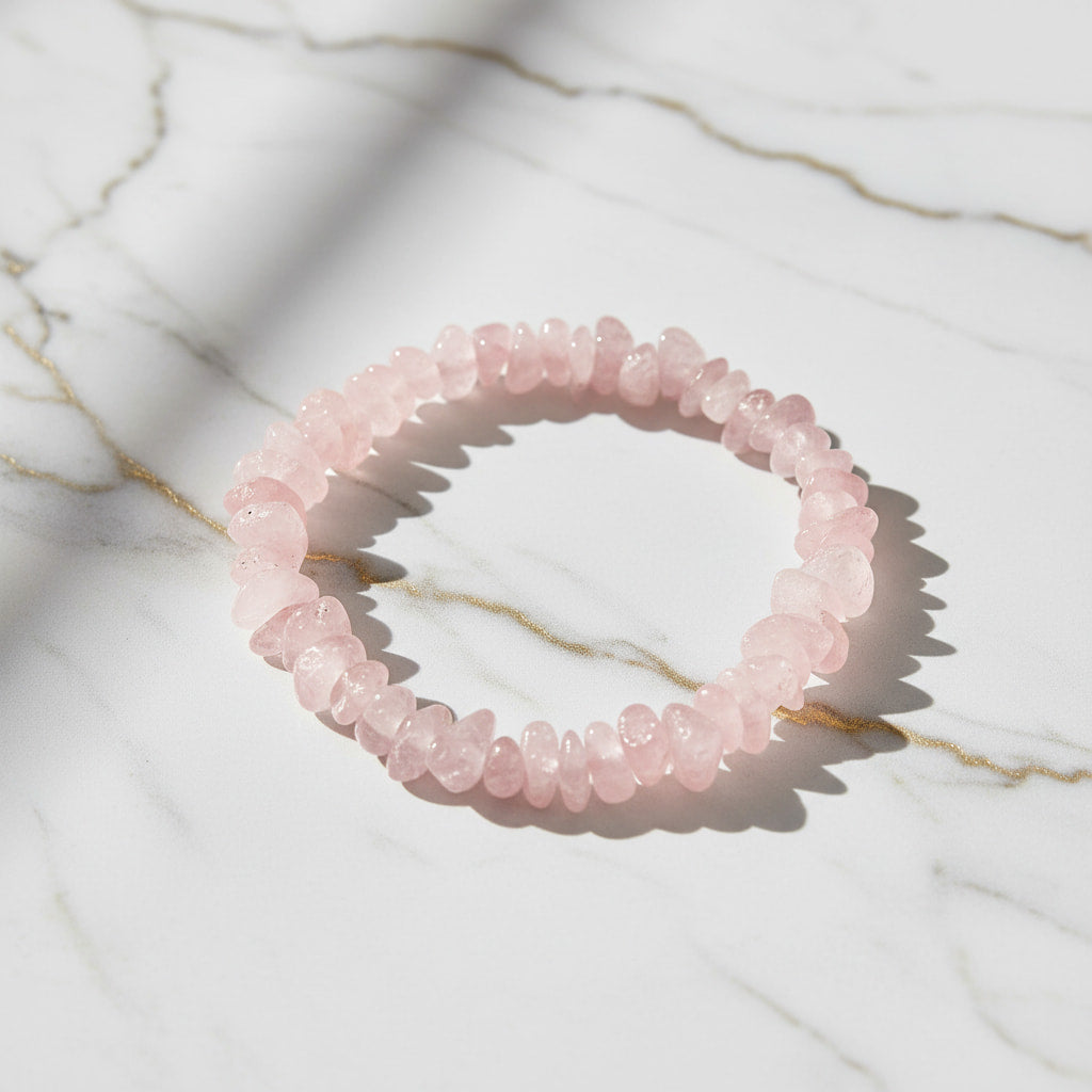 Rosenquarz Splitterarmband – Herzensfreude & Harmonie CrystalScents