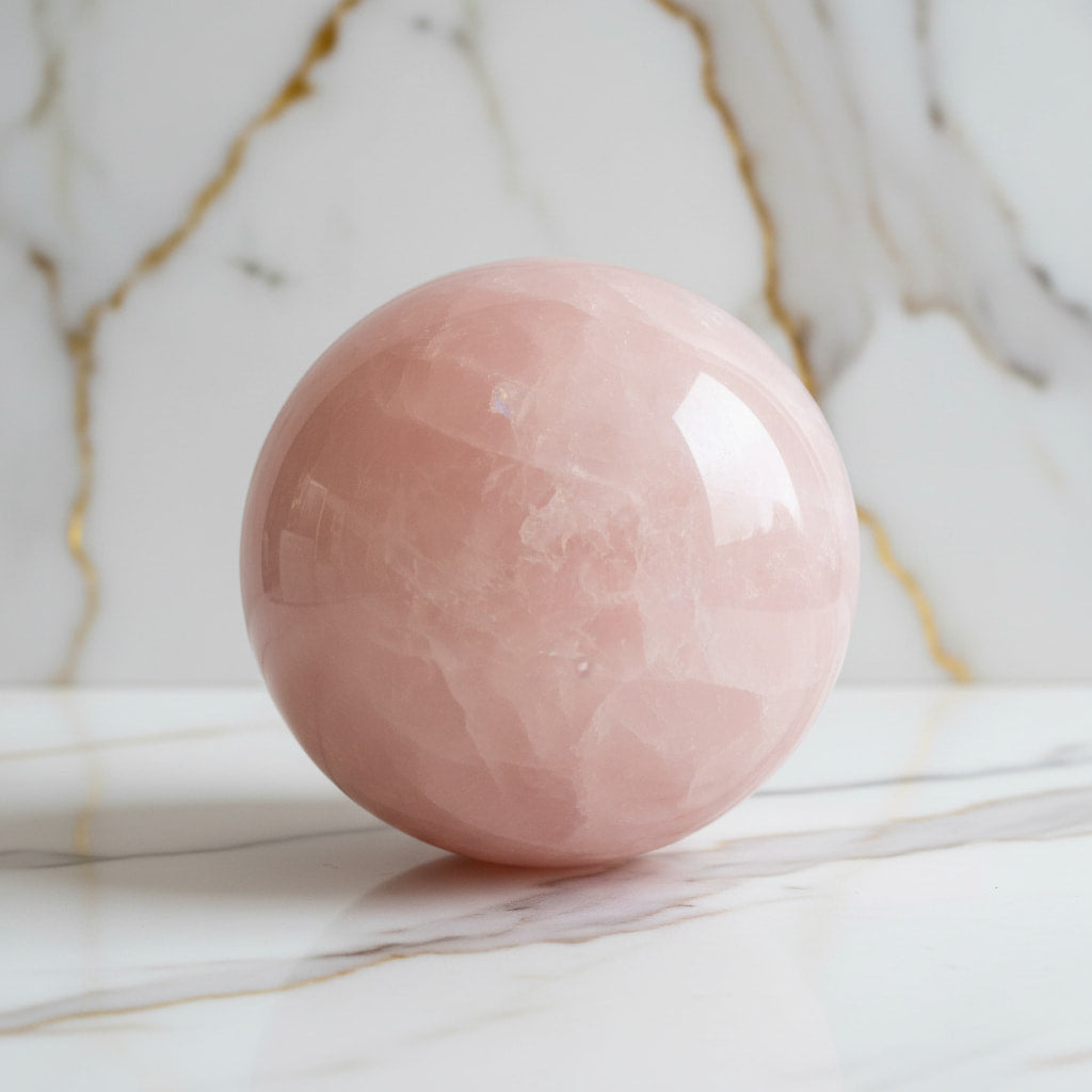 Sehr große Rosenquarz Kugel – kraftvolle Herzensfreude CrystalScents