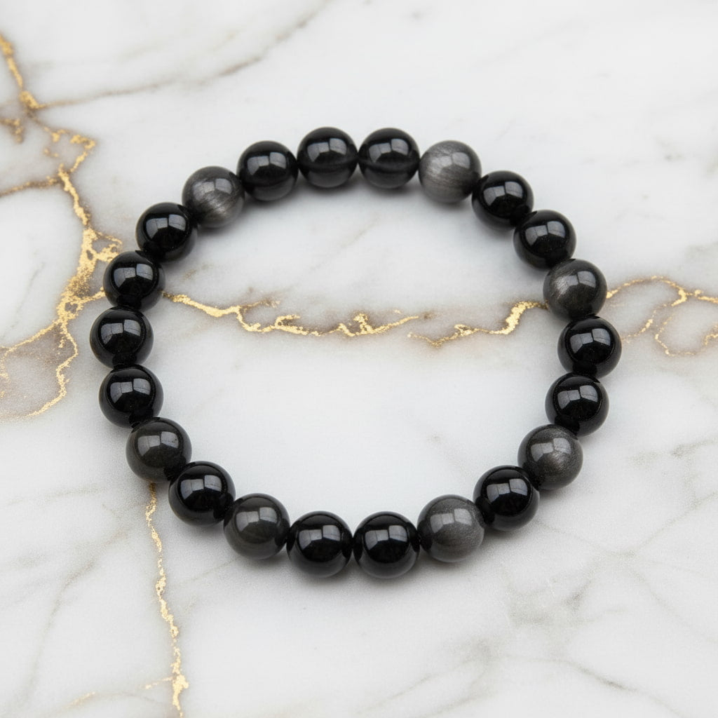 Silber Obsidian Kugelarmband - Überraschendes Naturwunder CrystalScents
