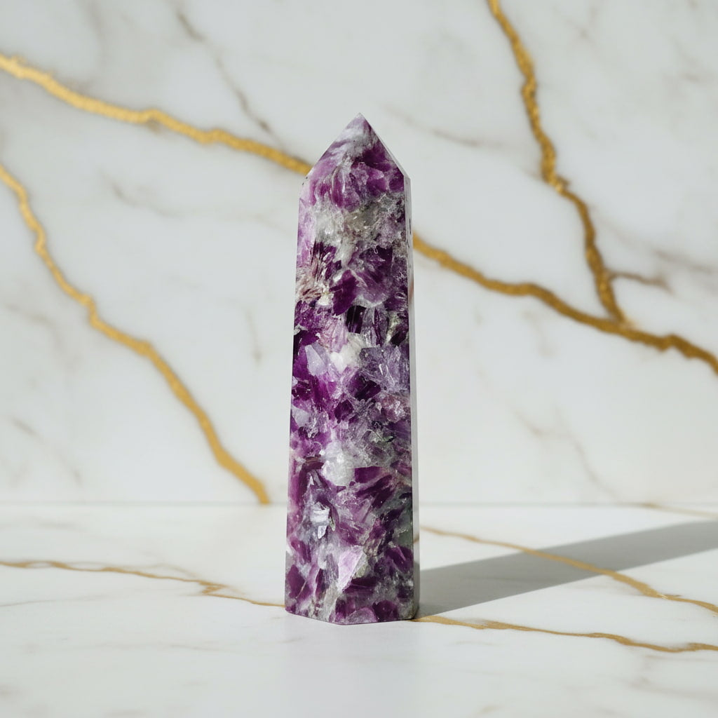 Lepidolith Obelisk – Lila Glanz CrystalScents