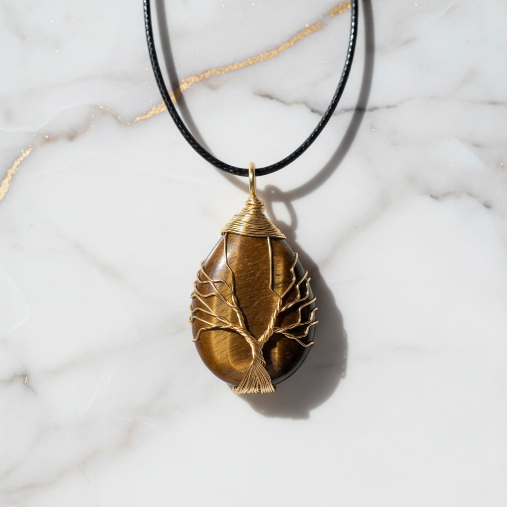 Tigerauge Halskette - Golden verziert CrystalScents
