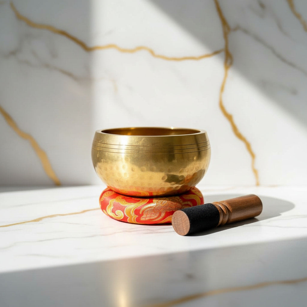 Klangschale mit rotem Kissen – Entspannung & Harmonie CrystalScents