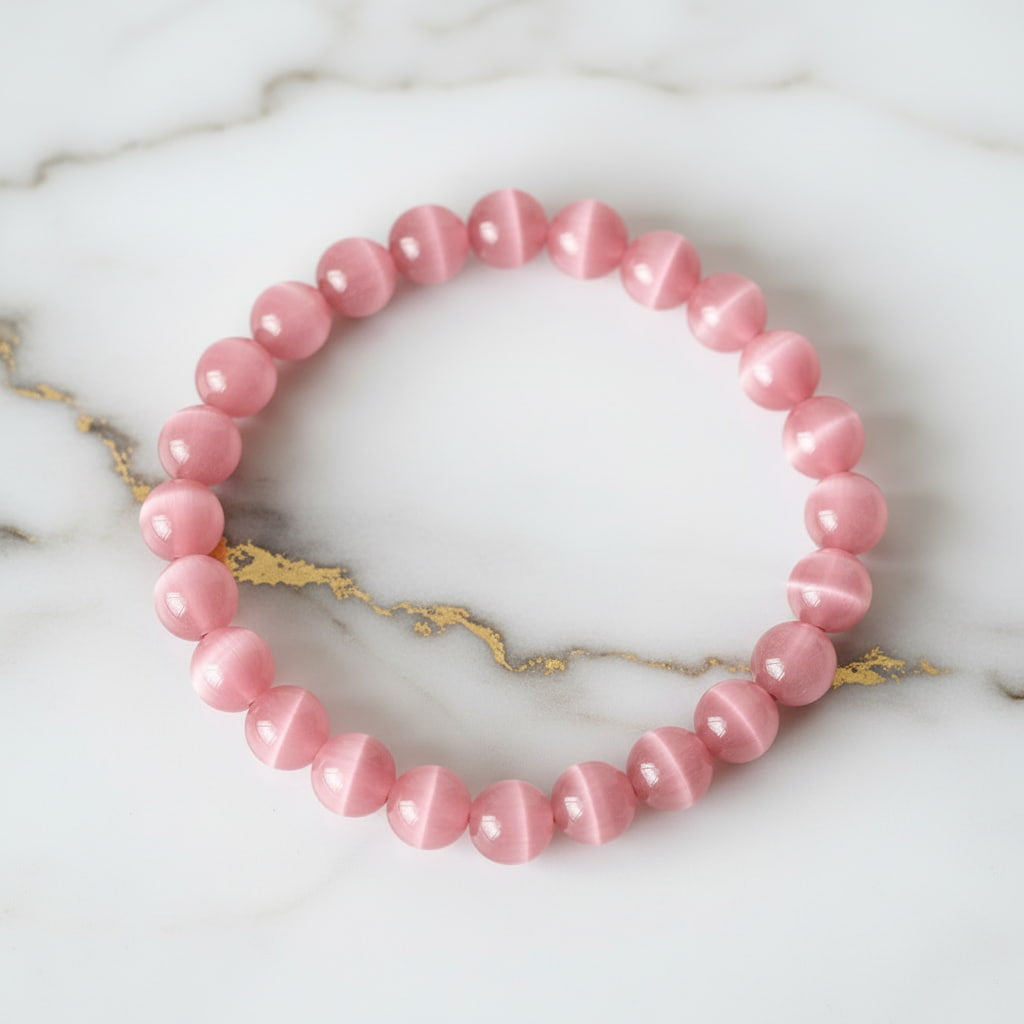 Katzenauge Kugelarmband - Rosa Schimmer