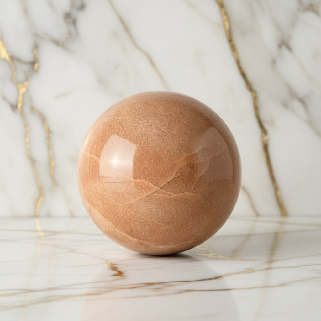 Sehr große Pfirsich Mondstein Kugel – Wärme & Schimmer CrystalScents