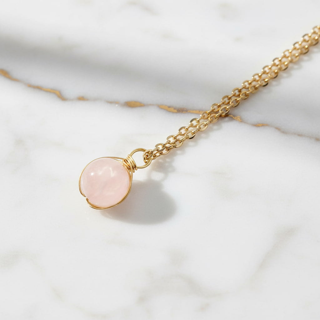 Rosenquarz Halskette - Kristall Kugel