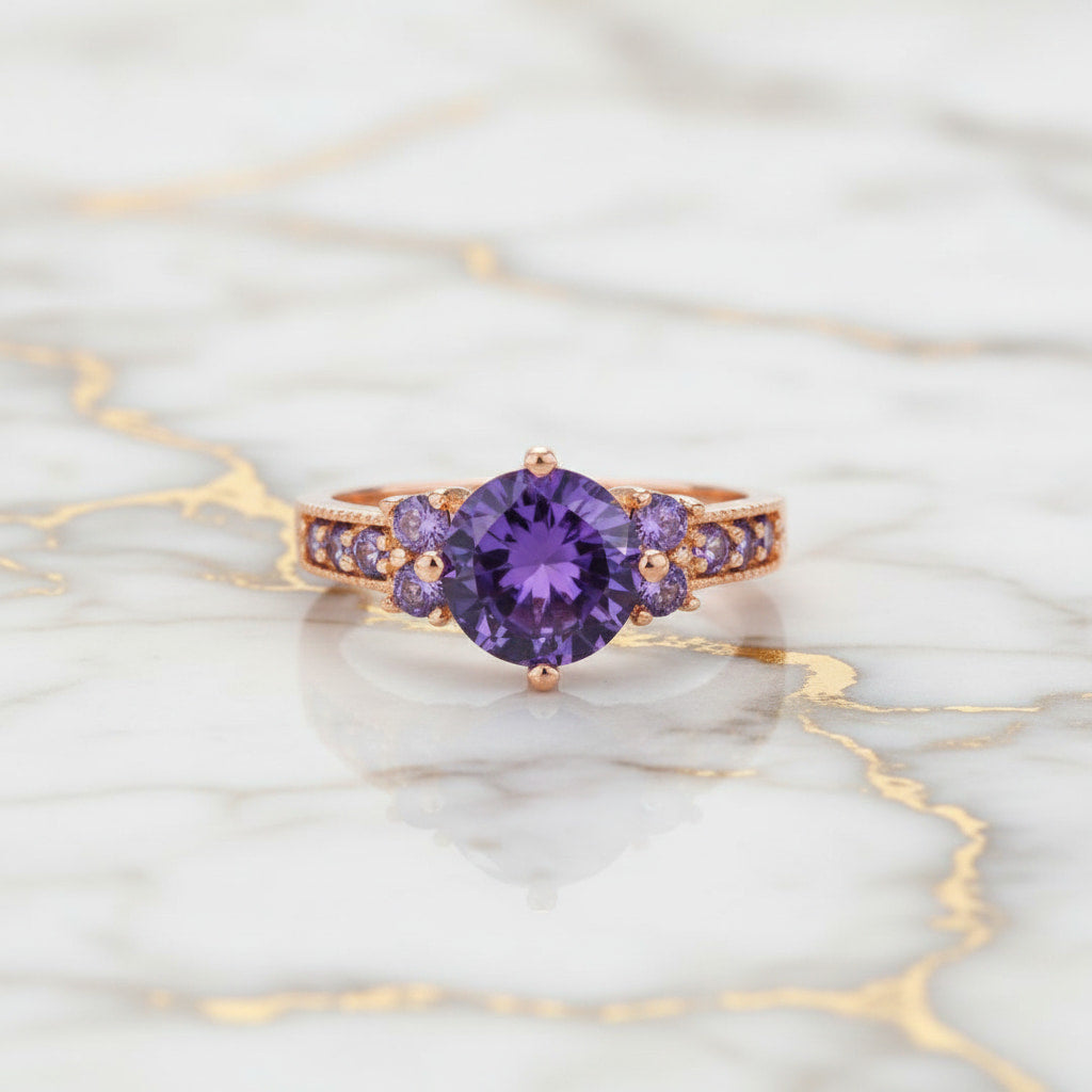 Ring Roségold – Runder violetter Akzent CrystalScents