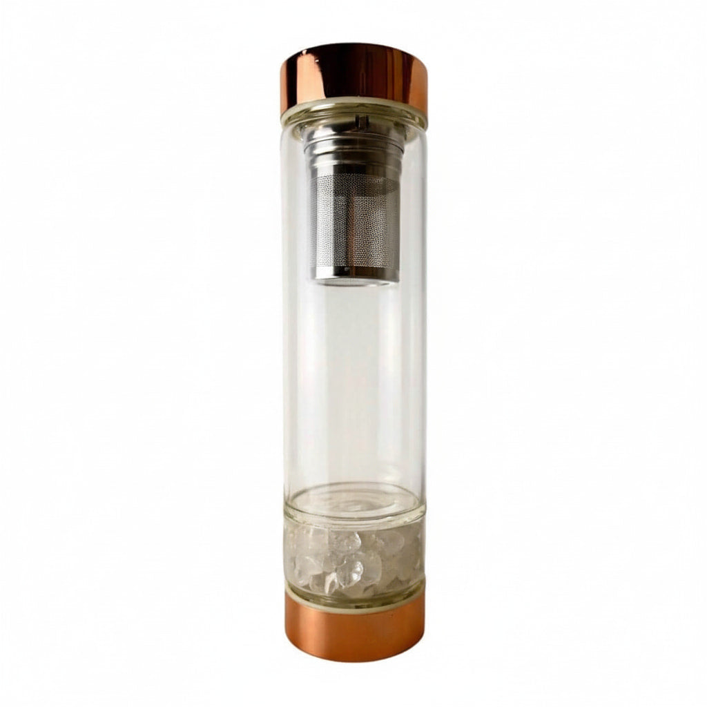 Bergkristall Glasflasche – Tee unterwegs mit Roségoldverschluss CrystalScents