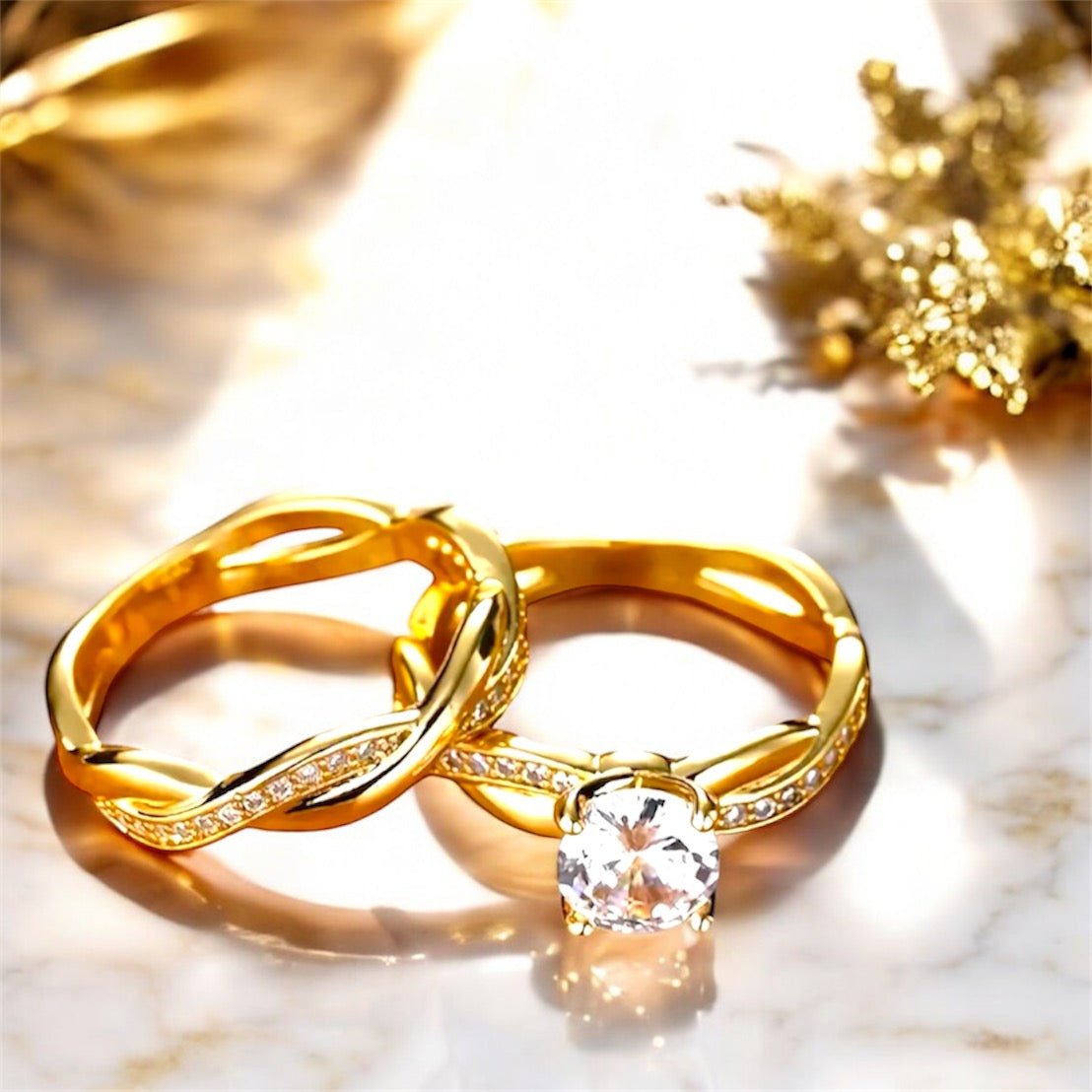 2 - teiliger geflochtener Stacking - Ring Gold - CrystalScents