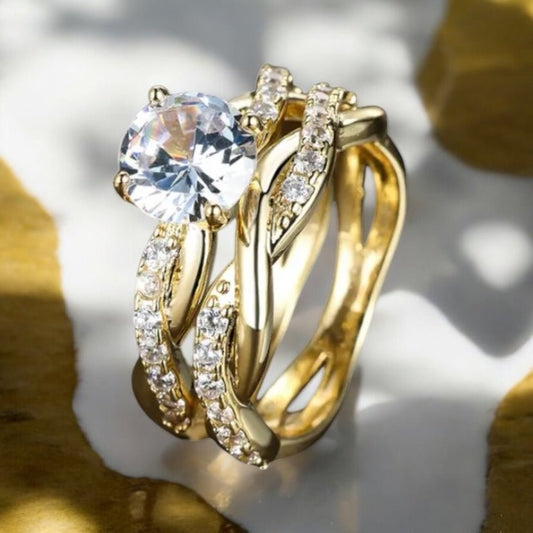 2 - teiliger geflochtener Stacking - Ring Gold - CrystalScents