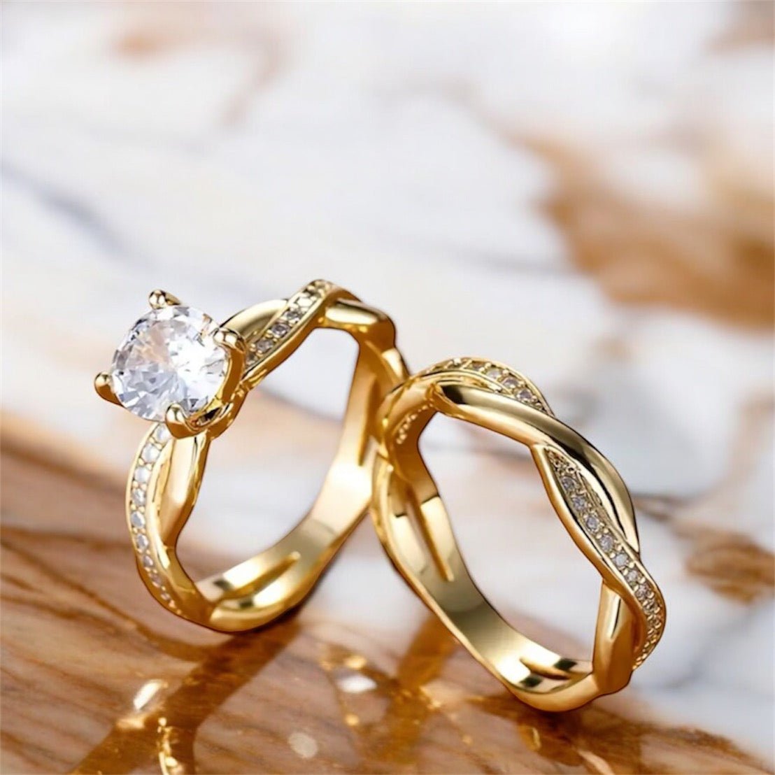 2 - teiliger geflochtener Stacking - Ring Gold - CrystalScents
