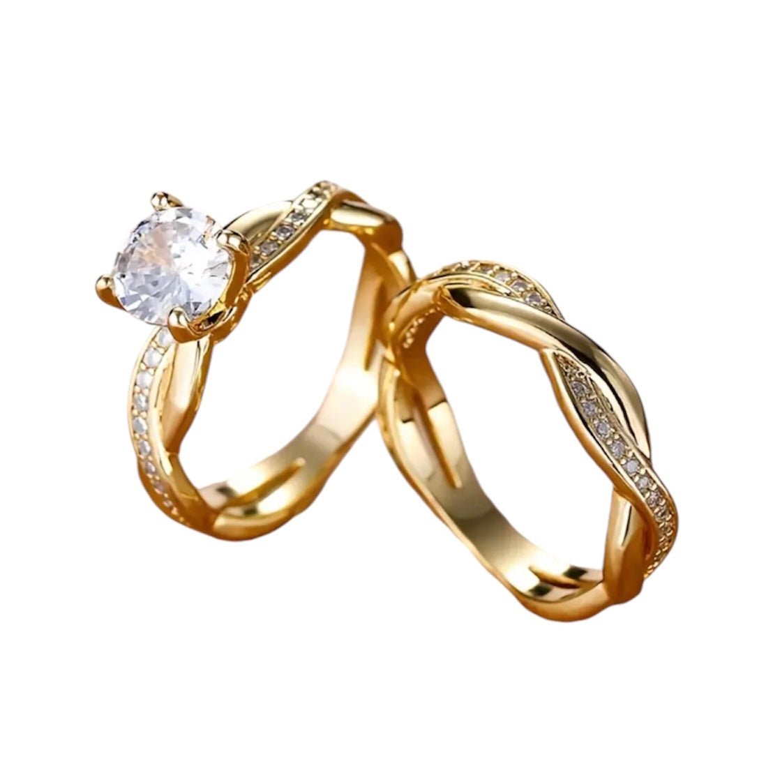 2 - teiliger geflochtener Stacking - Ring Gold - CrystalScents
