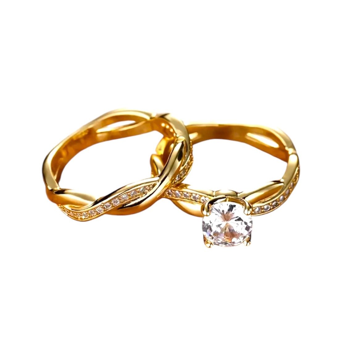 2 - teiliger geflochtener Stacking - Ring Gold - CrystalScents