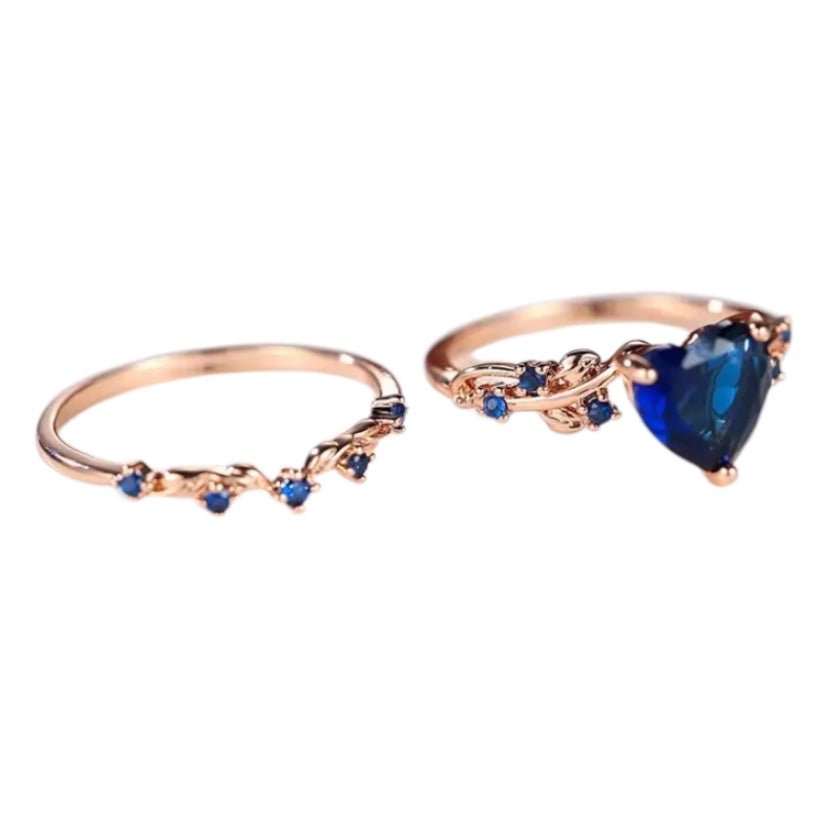 2 - teiliger geflochtener Stacking - Ring mit dunkelblauem Herz - CrystalScents