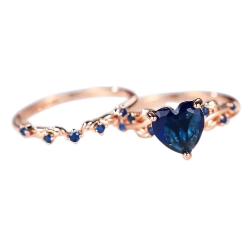 2 - teiliger geflochtener Stacking - Ring mit dunkelblauem Herz - CrystalScents