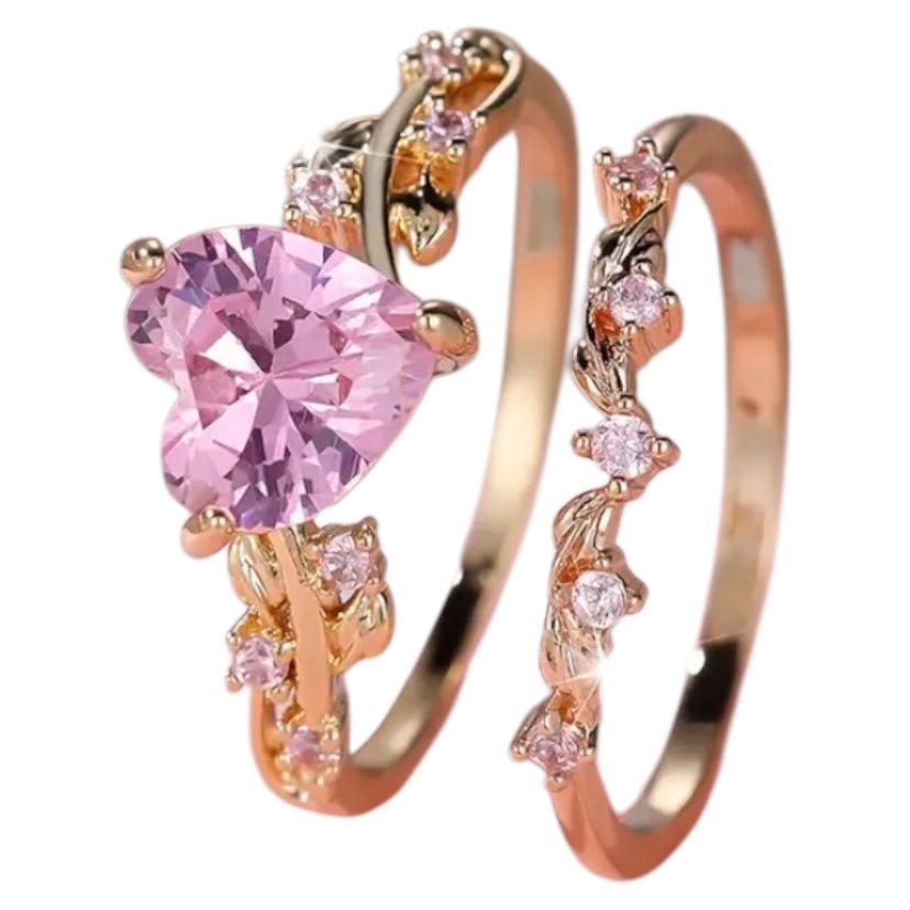 2 - teiliger geflochtener Stacking - Ring mit rosa Herz - CrystalScents