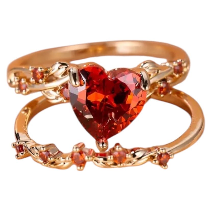 2 - teiliger geflochtener Stacking - Ring mit rotem Herz - CrystalScents