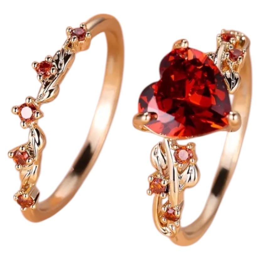 2 - teiliger geflochtener Stacking - Ring mit rotem Herz - CrystalScents