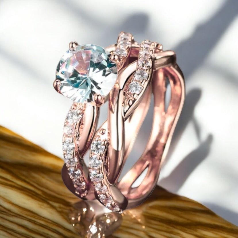 2 - teiliger geflochtener Stacking - Ring Roségold - CrystalScents
