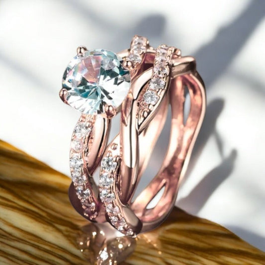 2 - teiliger geflochtener Stacking - Ring Roségold - CrystalScents