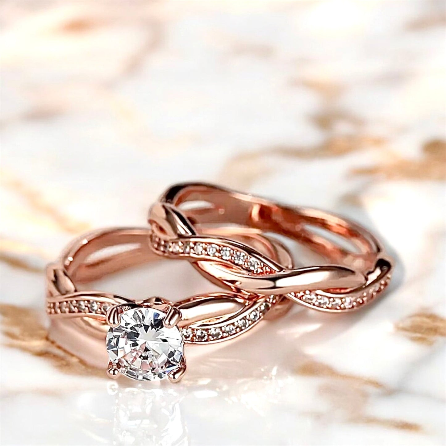 2 - teiliger geflochtener Stacking - Ring Roségold - CrystalScents